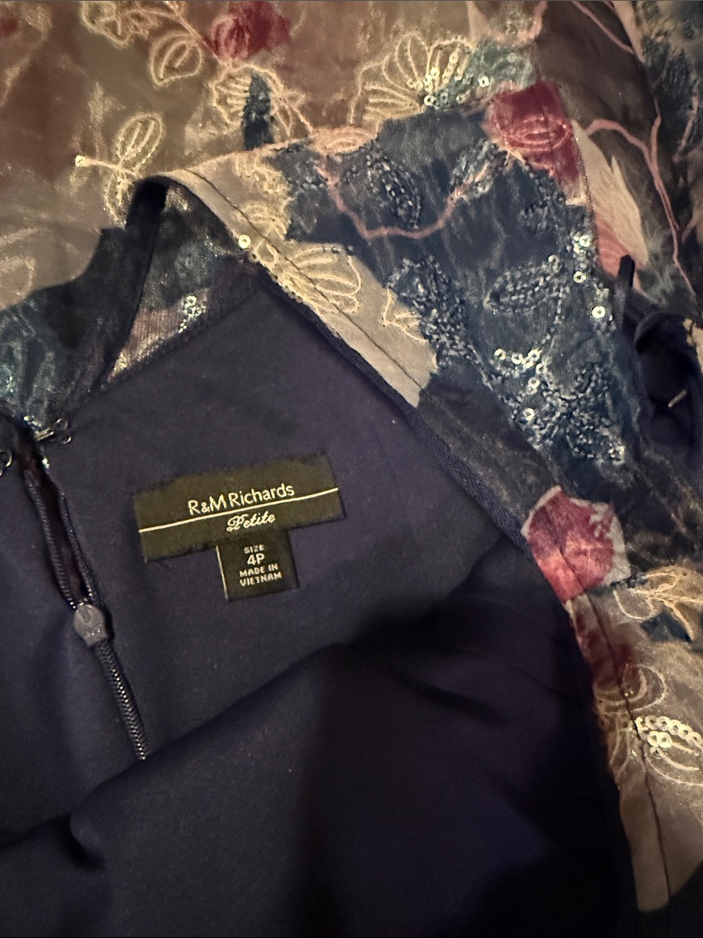 R & M Richards Navy Floral Chiffon Maxi Dress with Purple & Pink Accents - Picture 2 of 8